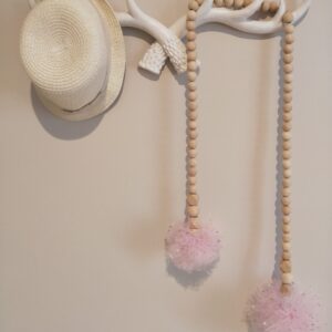 Wooden Bead Garland with Light Pink Tulle PomPom