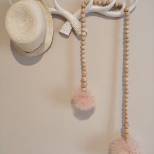 Wooden Bead Garland with Peach Tulle PomPom