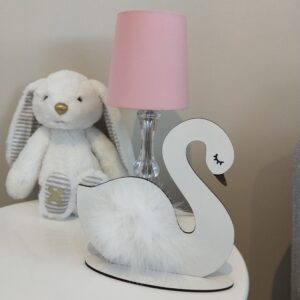 Freestanding Swan Bedstand Nursery Decor with feathered pompom