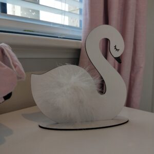Freestanding Swan Bedstand Nursery Decor with feathered pompom